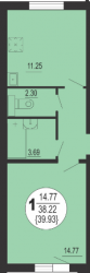 Однокомнатная квартира 39.93 м²