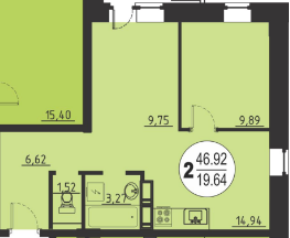 Двухкомнатная квартира 46.92 м²